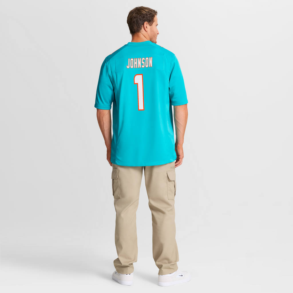 Chris Johnson Miami Dolphins Nike 2026 NFL Draft First Round Pick No. 27 Team Game Jersey - Aqua